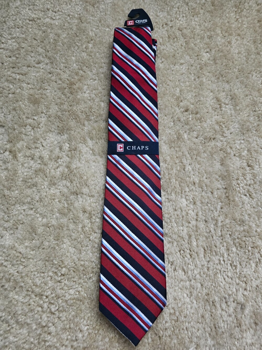 Chaps Men's Red Navy White Striped Necktie Classic Dress Tie